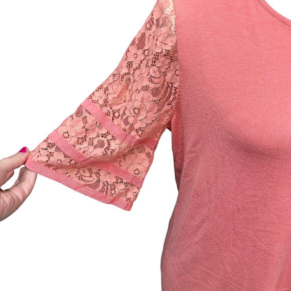 Romantic Lace Sleeve Top Roz & Ali Coral Feminine Modern Vintage M - Picture 2 of 7